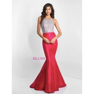 Blush By Alexia Couture C1013 Red Mermaid Rhinestone Bodice Sz 10 Prom Gown